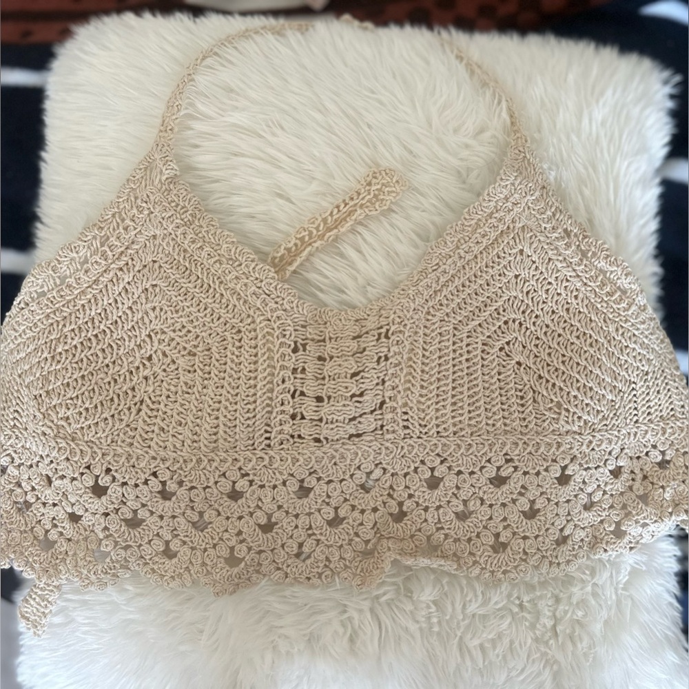 Beige Crochet Halter Top